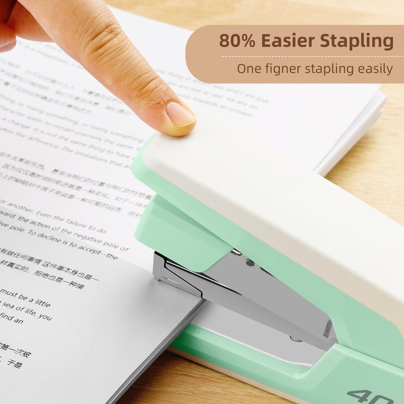 Deli Effortless Desktop Stapler, Heavy Duty Stapler, 40-50 Sheet Capacity, One Finger, No Effort, Includes 1500 Staples & Staple Remover, Green - Image 2